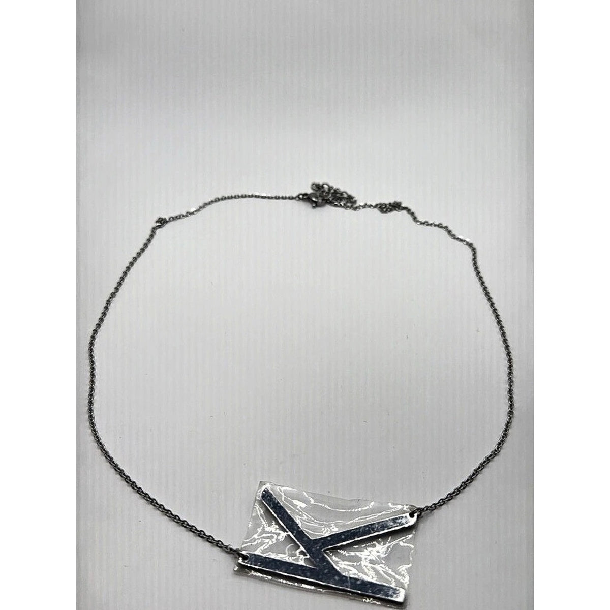 Silver Large Initial Letter K Statement Pendant Chain Necklace