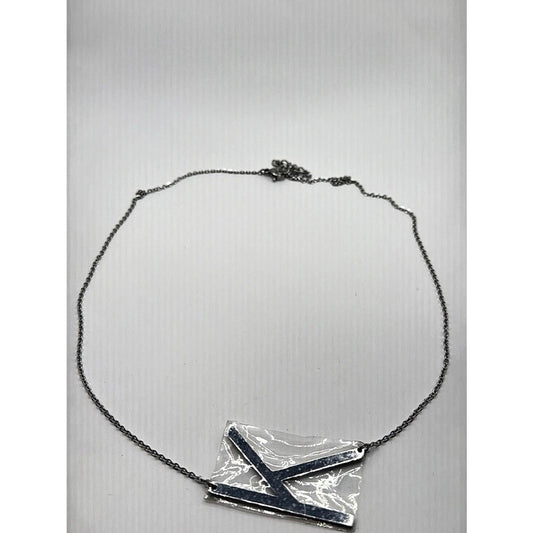 Silver Large Initial Letter K Statement Pendant Chain Necklace