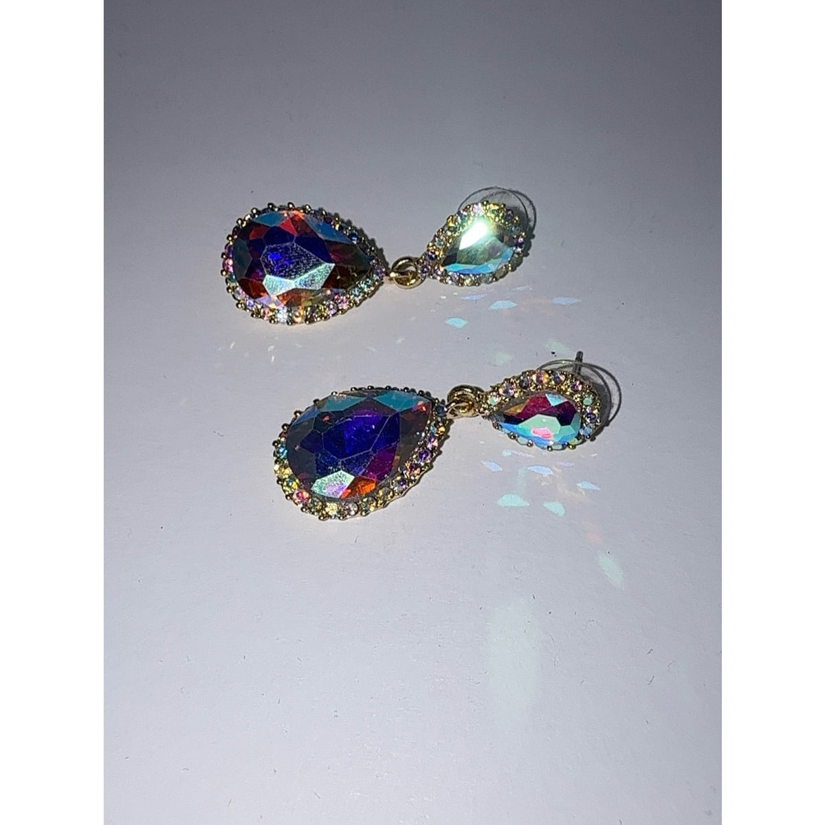 Austrian Crystal Iridescent Teardrop Dangle Earrings | AB Drop