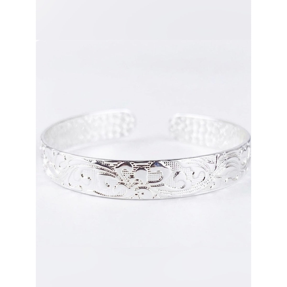 925 Sterling Silver Plated Engraved Open Cuff Bracelet