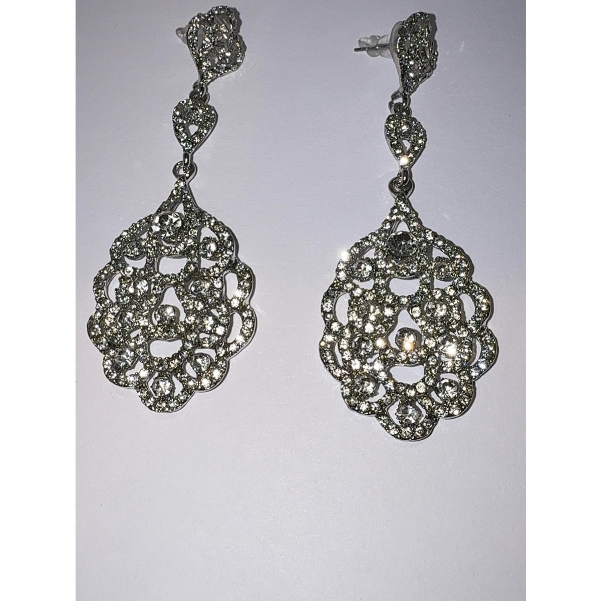 Silver Rhinestone Chandelier Dangle Earrings Bridal Prom