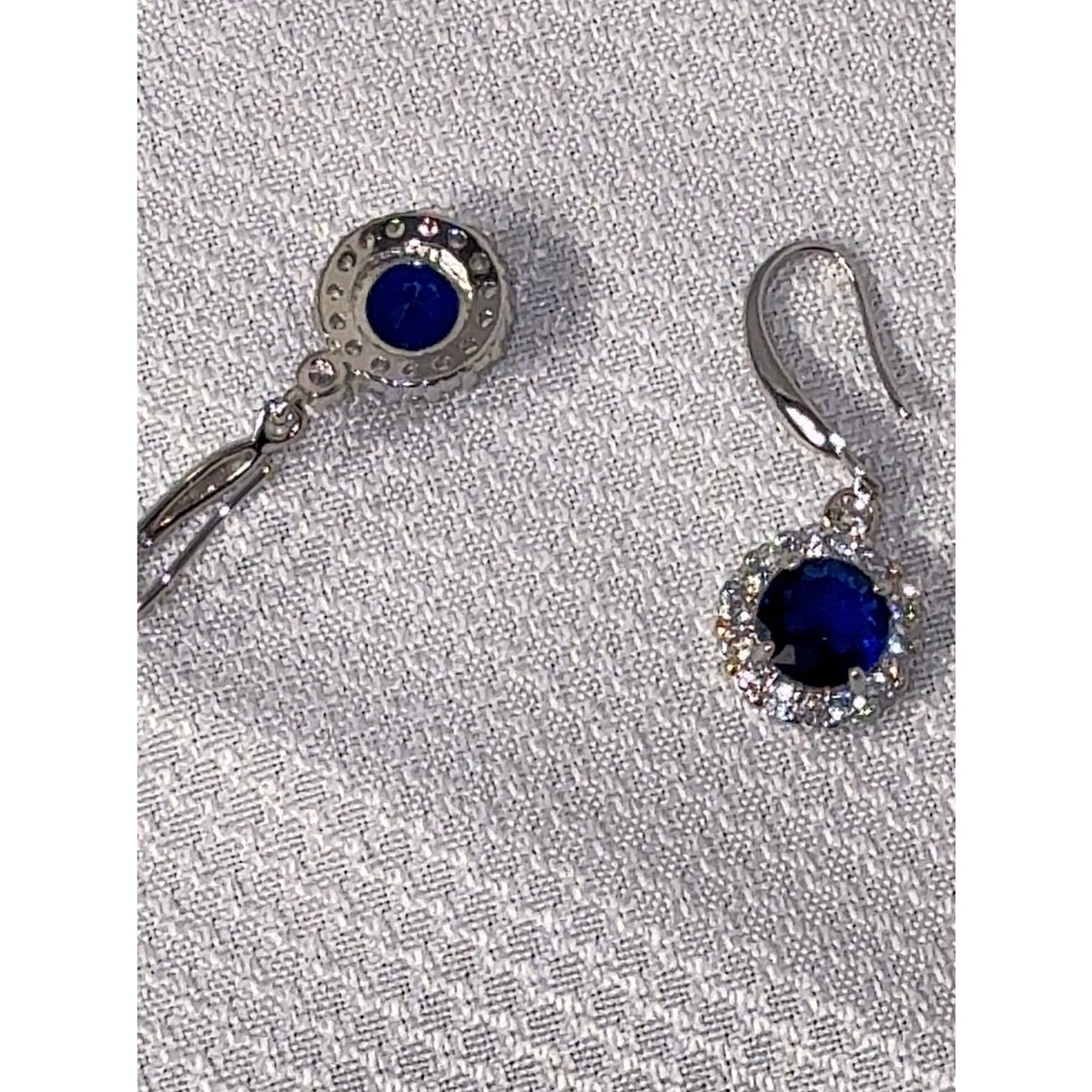 925 Sterling Silver Royal Blue Sapphire CZ Halo Dangle Earrings