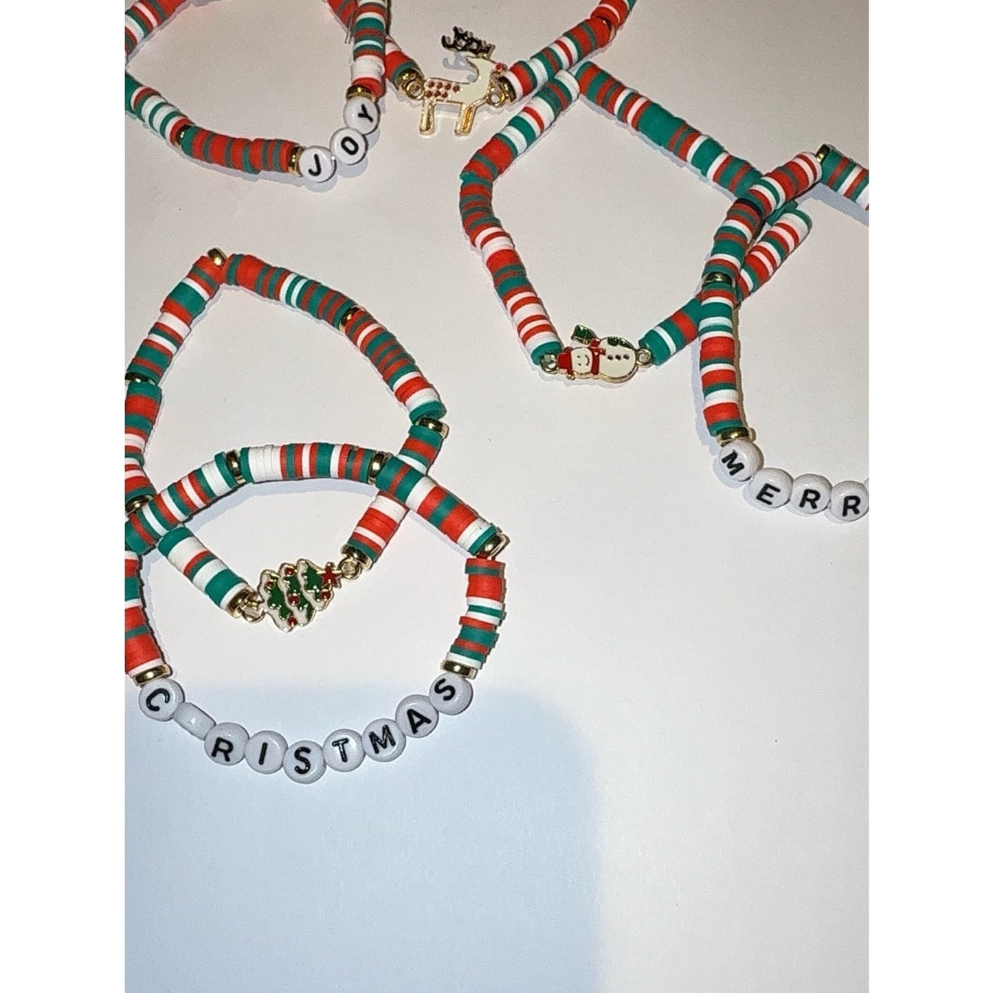 Christmas Polymer Clay Bead Bracelet Set | Festive Holiday Jewelry