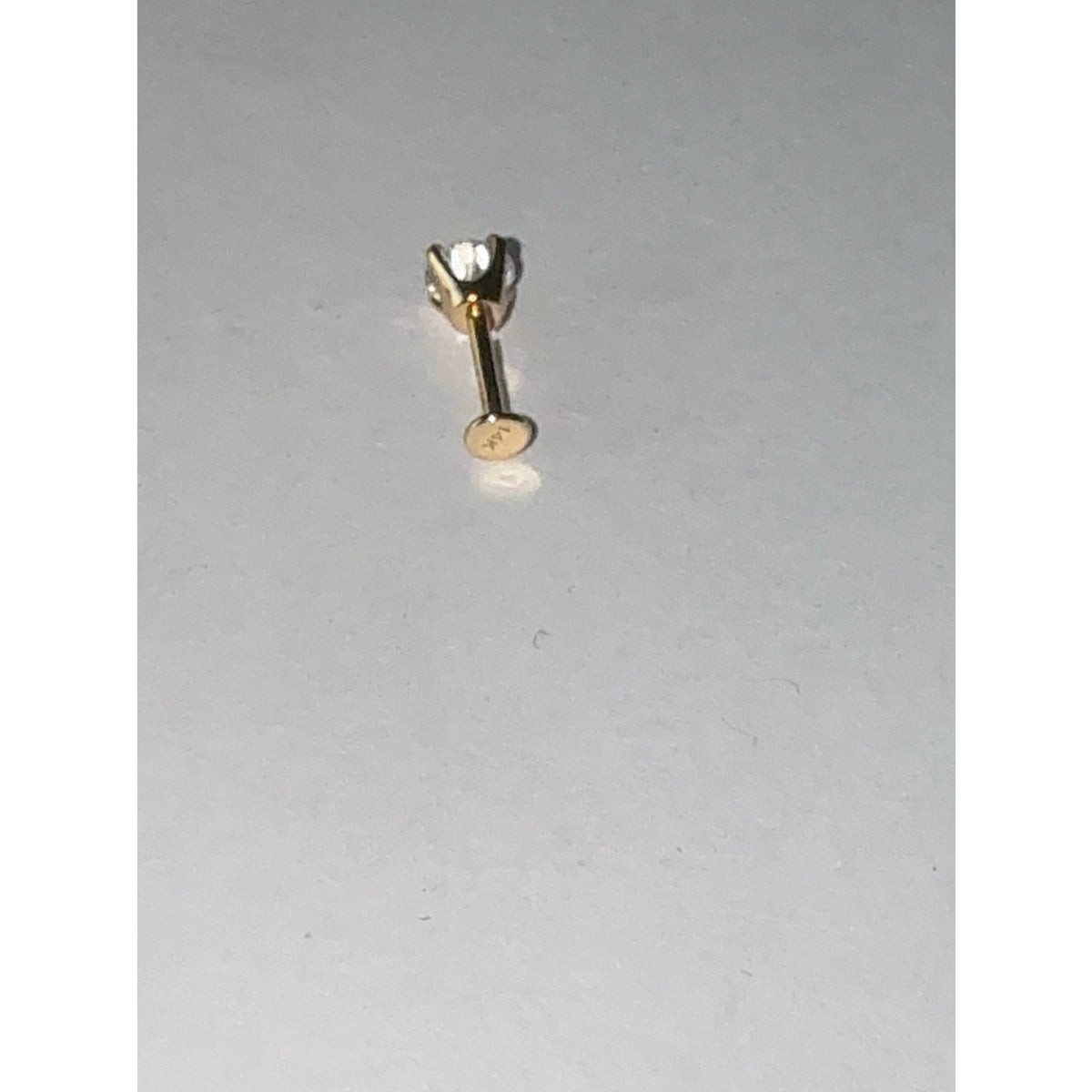 14K Solid Gold Cubic Zirconia Flat Back Stud Piercing | single stud