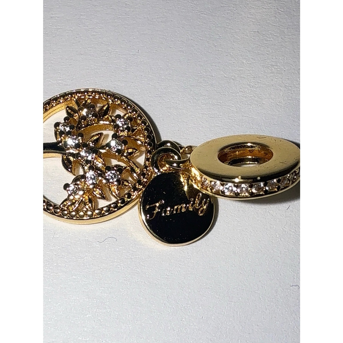 Gold Tree of Life "Family" Dangle Charm S925 Sterling Silver