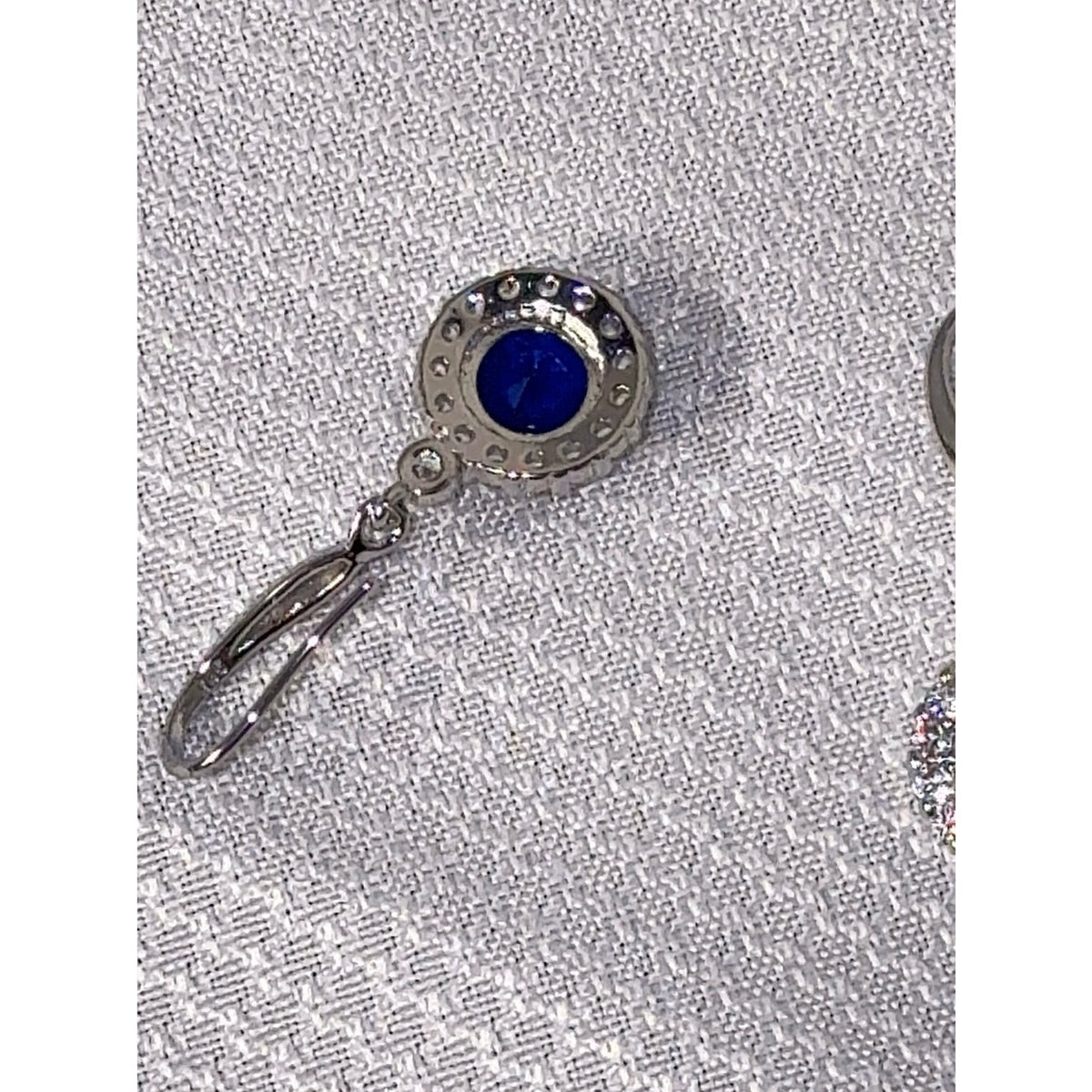 925 Sterling Silver Royal Blue Sapphire CZ Halo Dangle Earrings