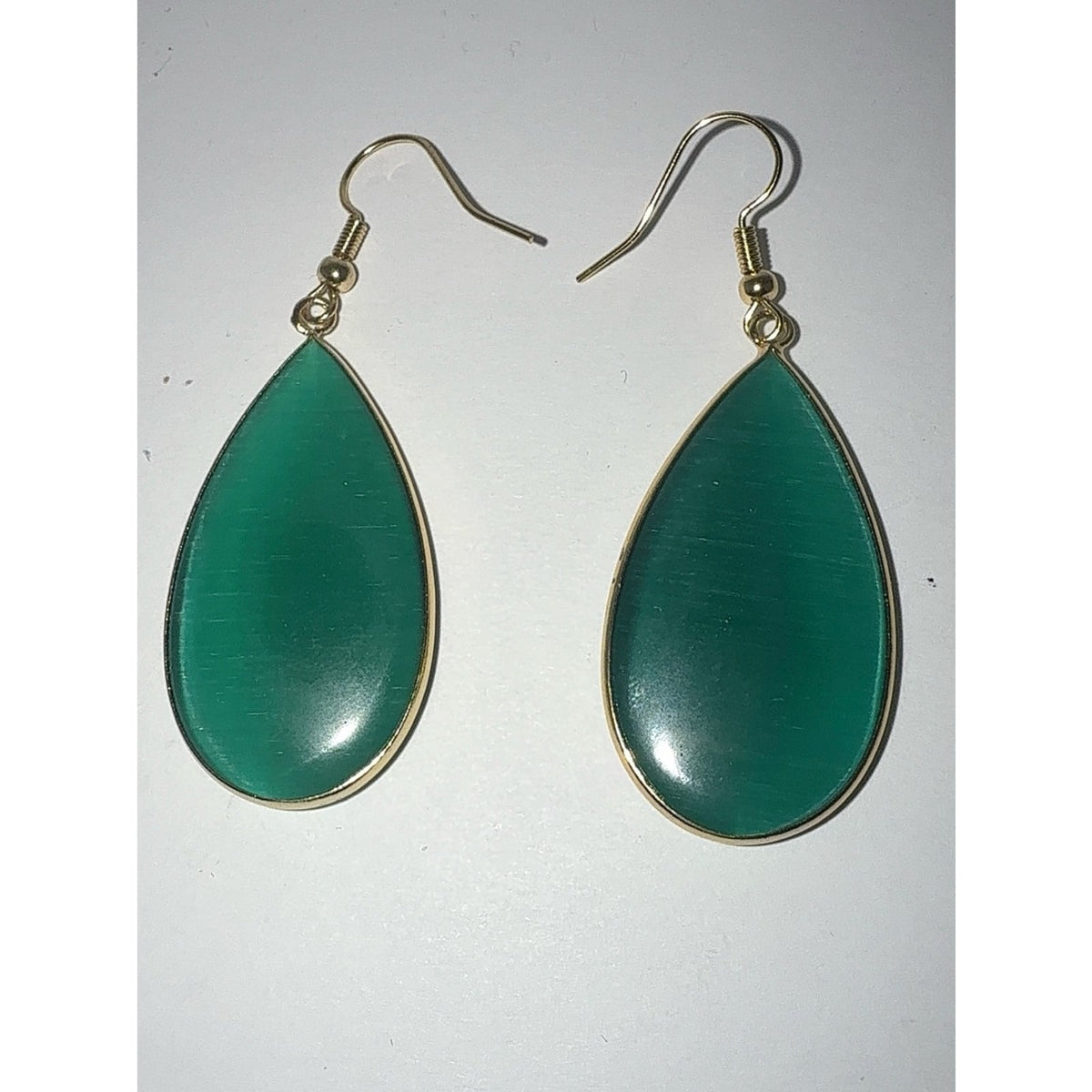 Green Quartz Teardrop Dangle Earrings 14K Gold Plated