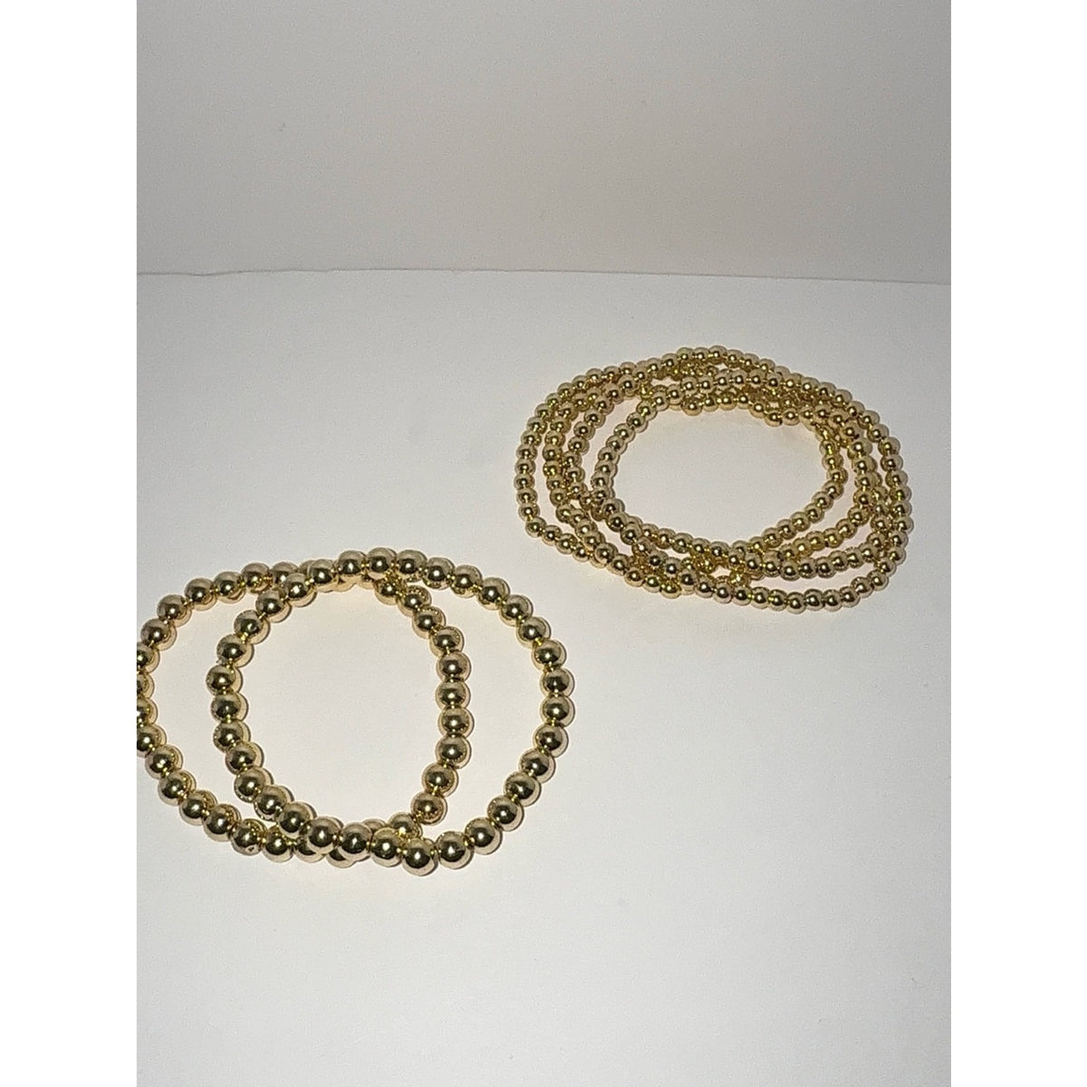 14K Gold Plated Beaded Stretch Bracelet Set
