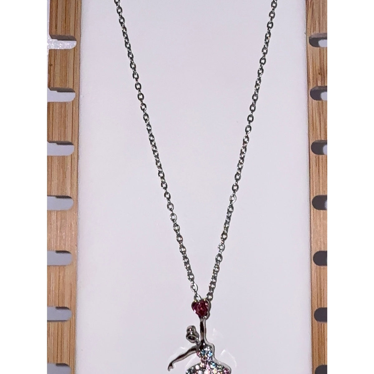 Colorful Crystal Ballerina Dancer Pendant Necklace Silver Chain