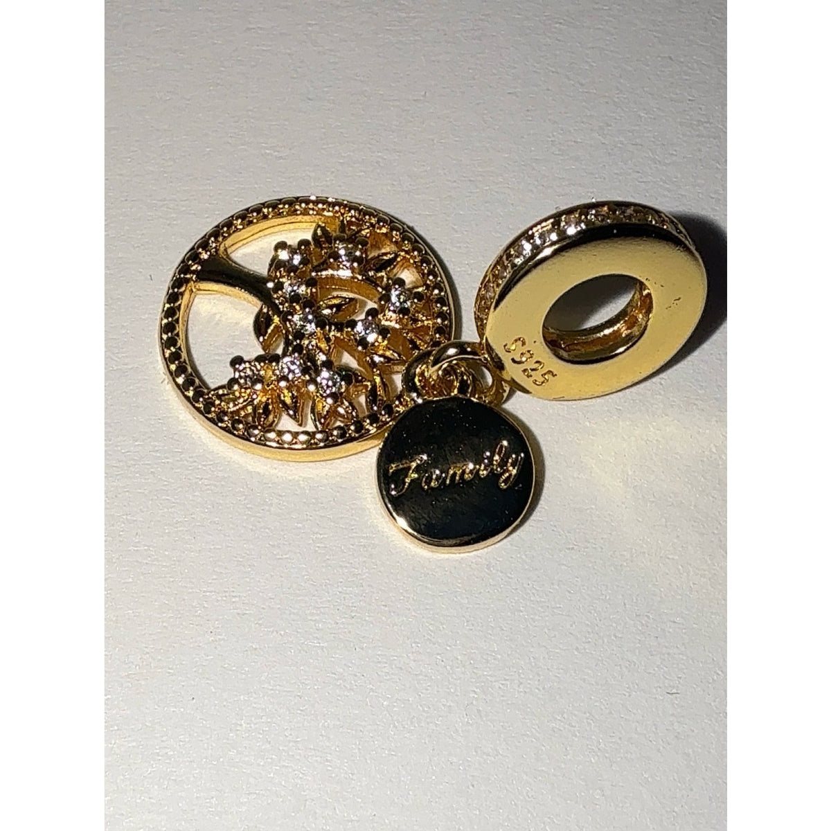 Gold Tree of Life "Family" Dangle Charm S925 Sterling Silver