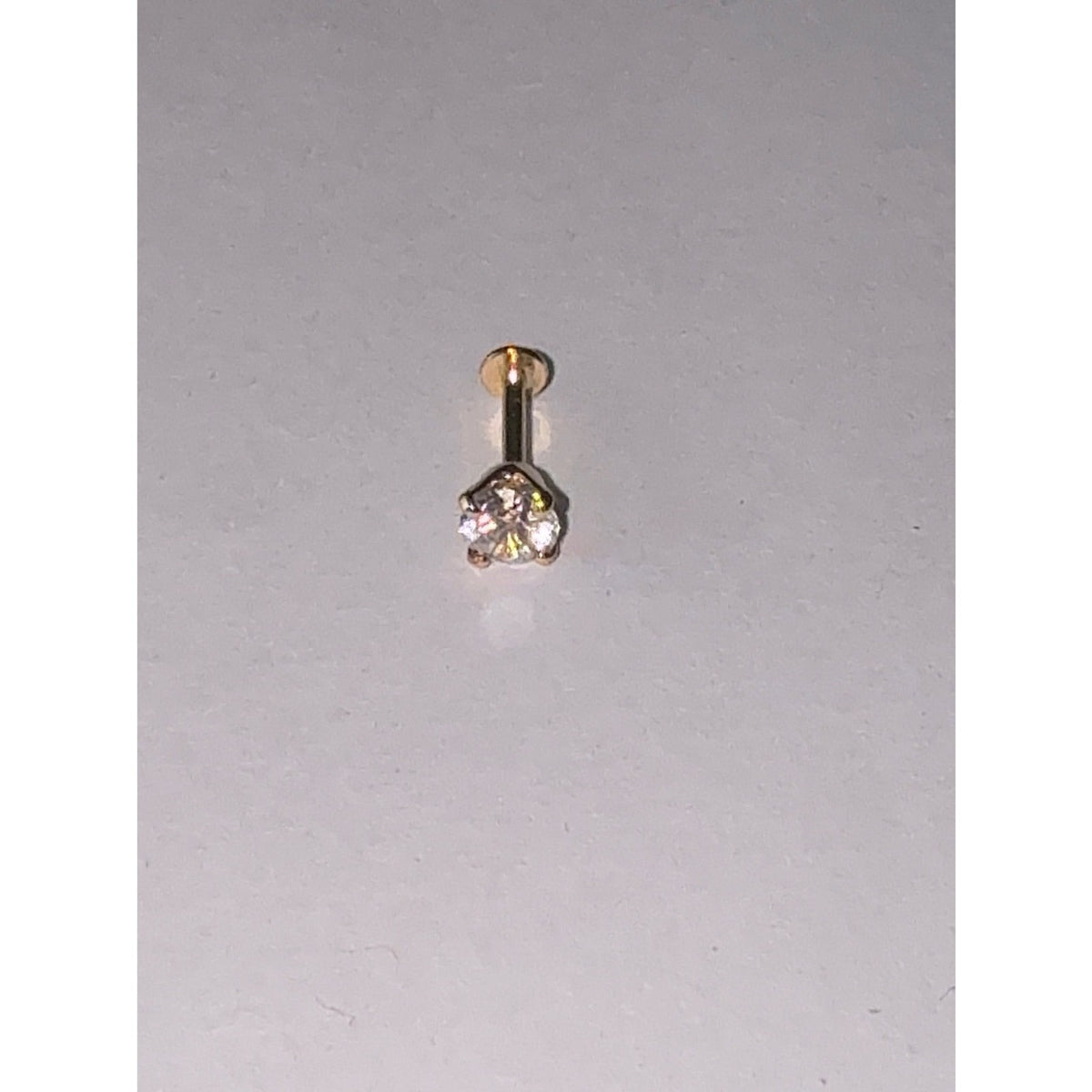 14K Solid Gold Cubic Zirconia Flat Back Stud Piercing | single stud