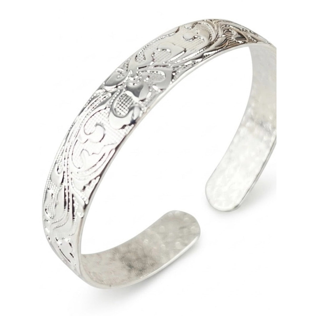 925 Sterling Silver Plated Engraved Open Cuff Bracelet