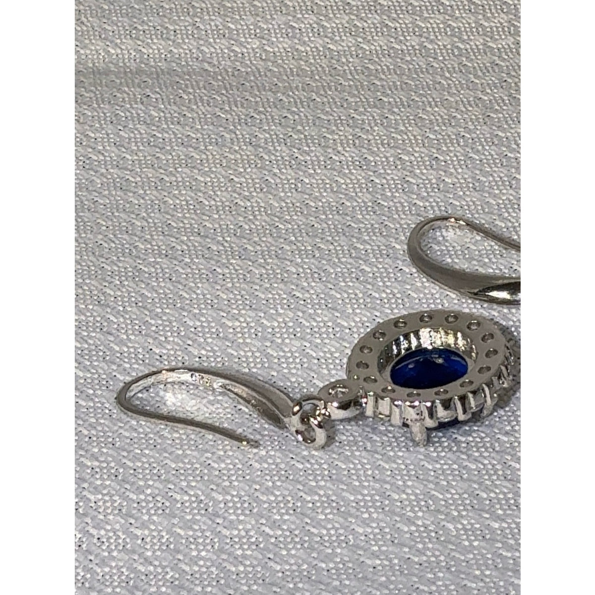 925 Sterling Silver Royal Blue Sapphire CZ Halo Dangle Earrings