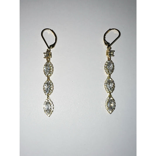 925 Sterling Silver Cubic Zirconia Dangle Earrings 14K Gold Plated