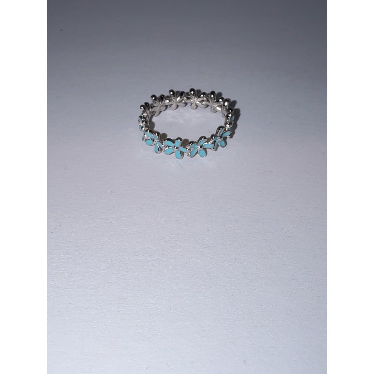 Silver Flower Band Ring with Turquoise Enamel 6