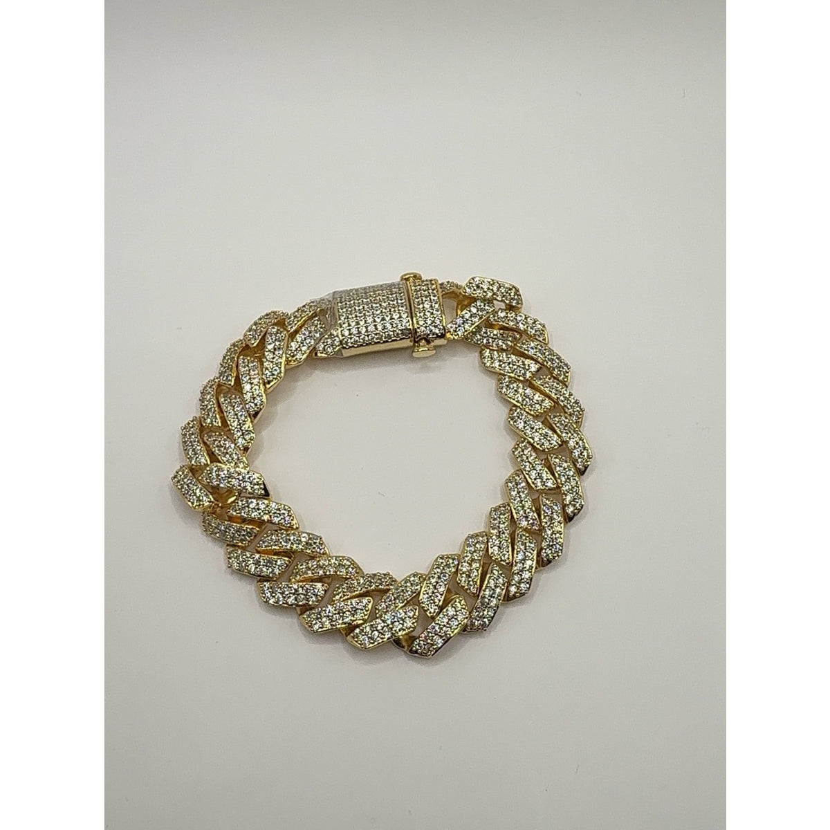 14K Gold Plated CZ Iced Out Curb Chain Bracelet