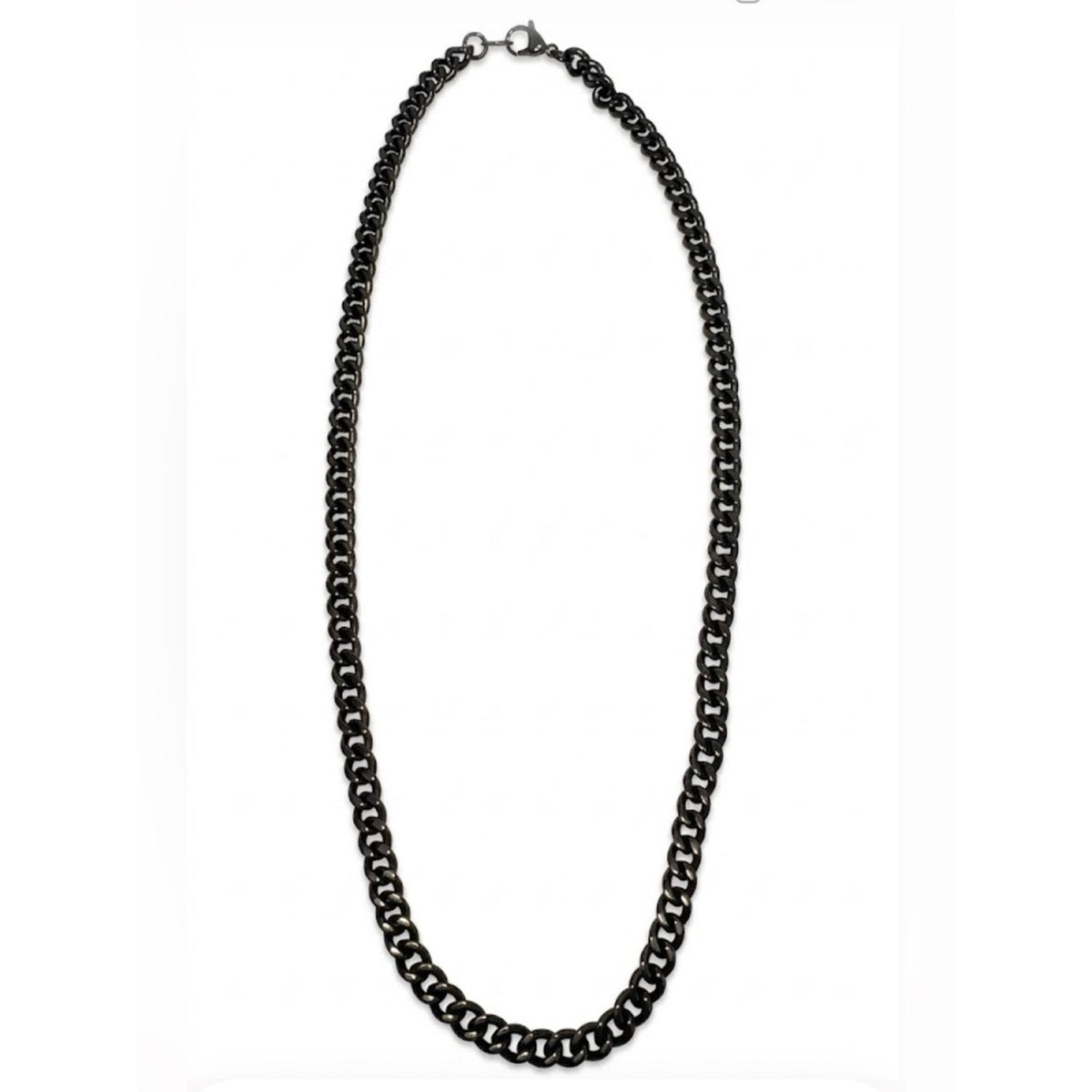 Men's Black Stainless Steel Cuban Link Curb Chain Necklace - 7mm / 22"