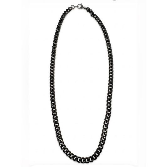 Men's Black Stainless Steel Cuban Link Curb Chain Necklace - 7mm / 22"