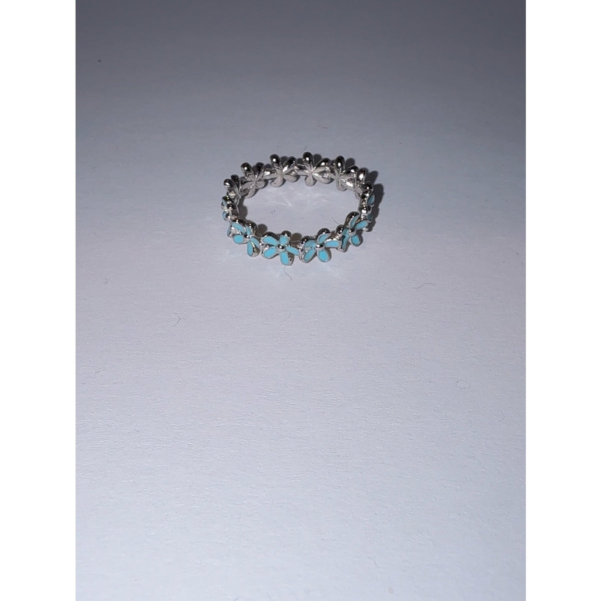 Silver Flower Band Ring with Turquoise Enamel 6
