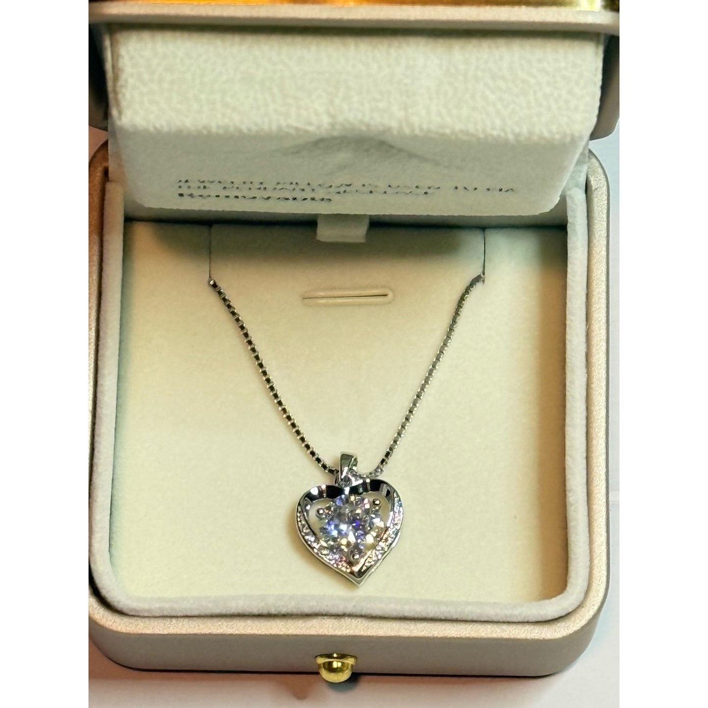 3.0ct Moissanite Heart Pendant Necklace 925 Sterling Silver NIB
