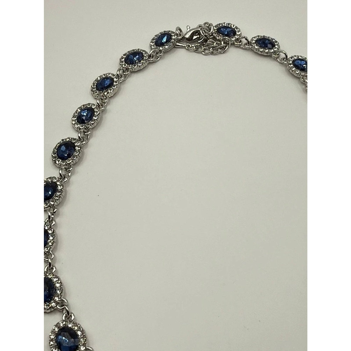 Elegant Art Deco Sapphire Blue Rhinestone Jewelry Set Necklace & Earrings