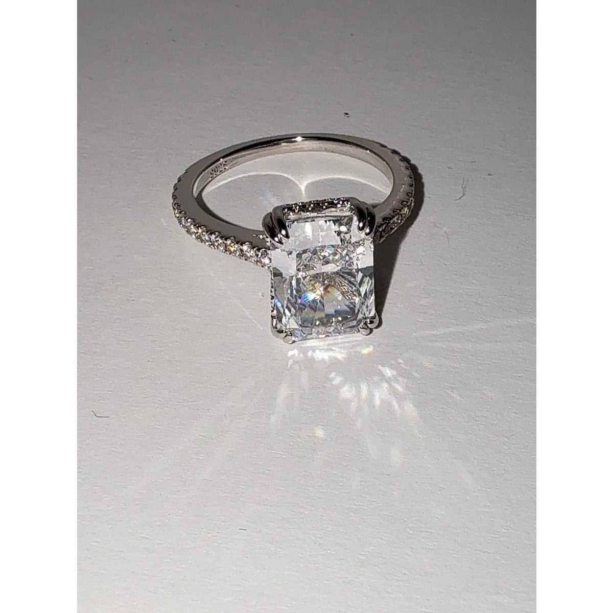 925 Sterling Silver 4.5CT Radiant Cut Cubic Zirconia Ring Sz 7.5
