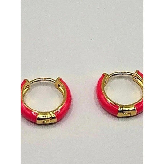 14K Gold Plated Hot Pink Enamel Huggie Hoop Earrings
