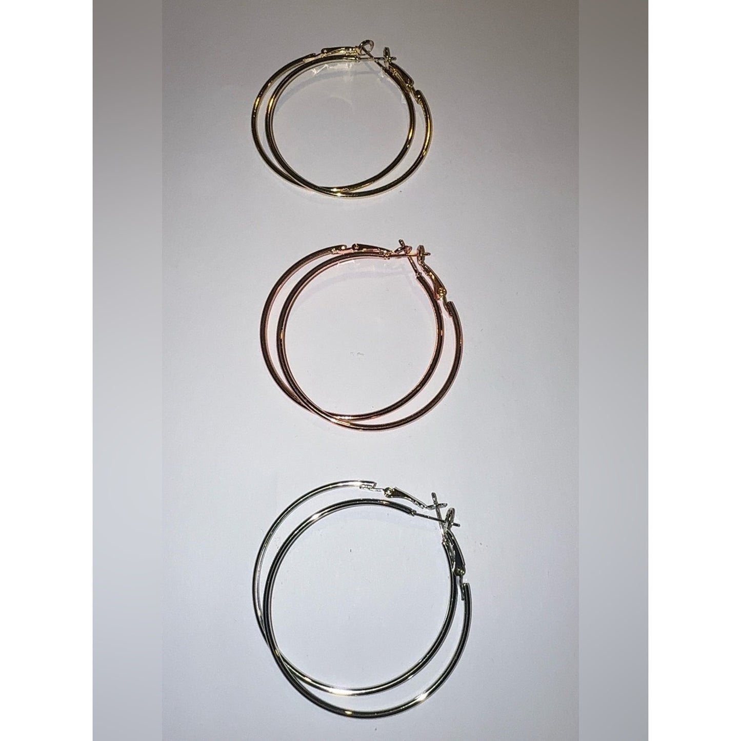 BUNDLE 14K Gold Plated 50mm Large Hoop Earrings Set 925 Sterling Silver Post 3pr