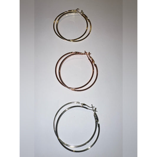 BUNDLE 14K Gold Plated 50mm Large Hoop Earrings Set 925 Sterling Silver Post 3pr