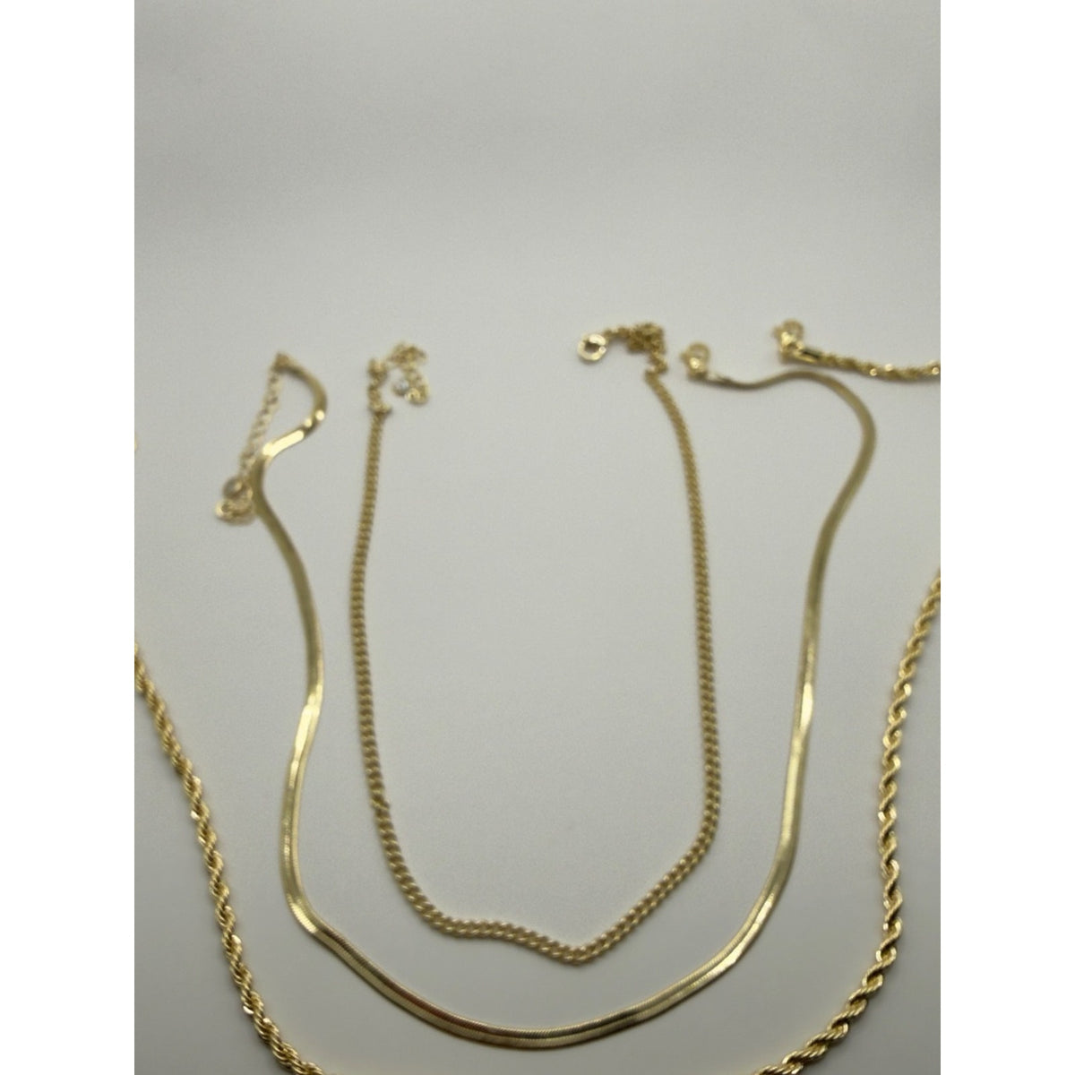 14K Gold Plated Layered Necklace Set | Snake Curb & Rope Chain