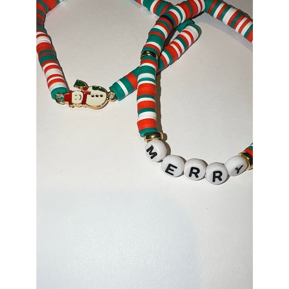 Christmas Polymer Clay Bead Bracelet Set | Festive Holiday Jewelry