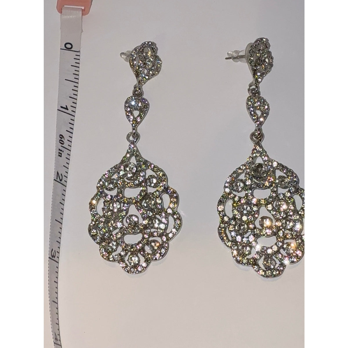Silver Rhinestone Chandelier Dangle Earrings Bridal Prom