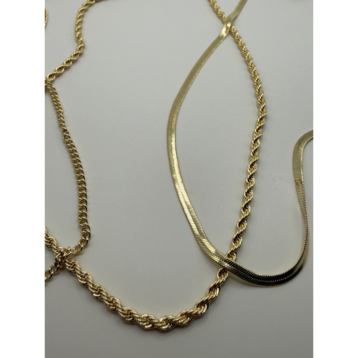 14K Gold Plated Layered Necklace Set | Snake Curb & Rope Chain