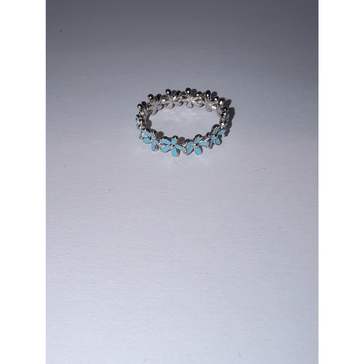 Silver Flower Band Ring with Turquoise Enamel 6