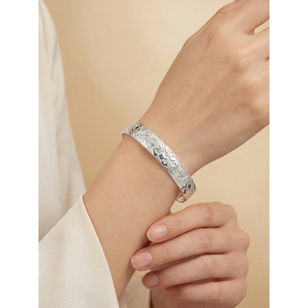 925 Sterling Silver Plated Engraved Open Cuff Bracelet