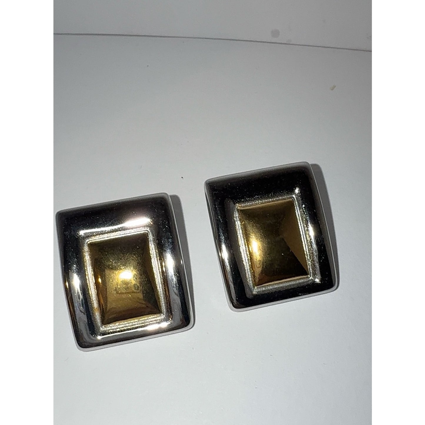 Chunky Two Tone Gold & Silver Rectangle Statement Earrings