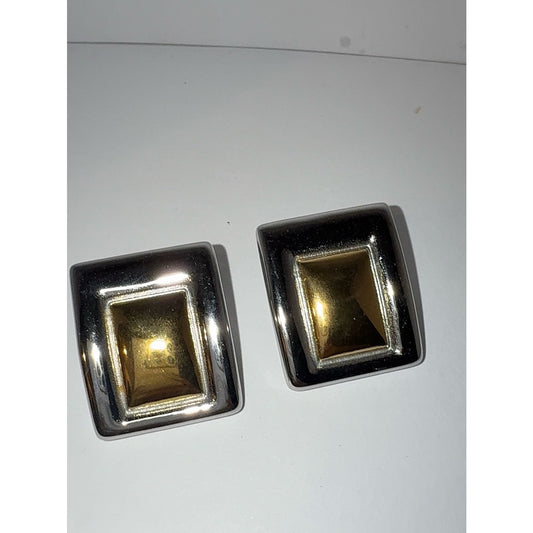 Chunky Two Tone Gold & Silver Rectangle Statement Earrings