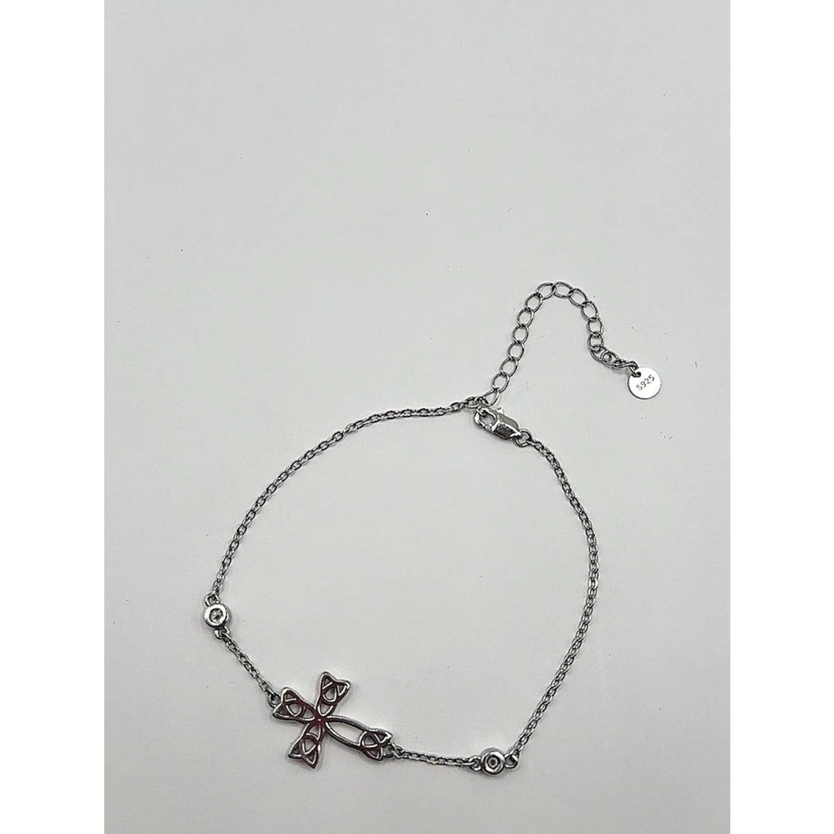 925 Sterling Silver Celtic Cross Bracelet Cz Accents