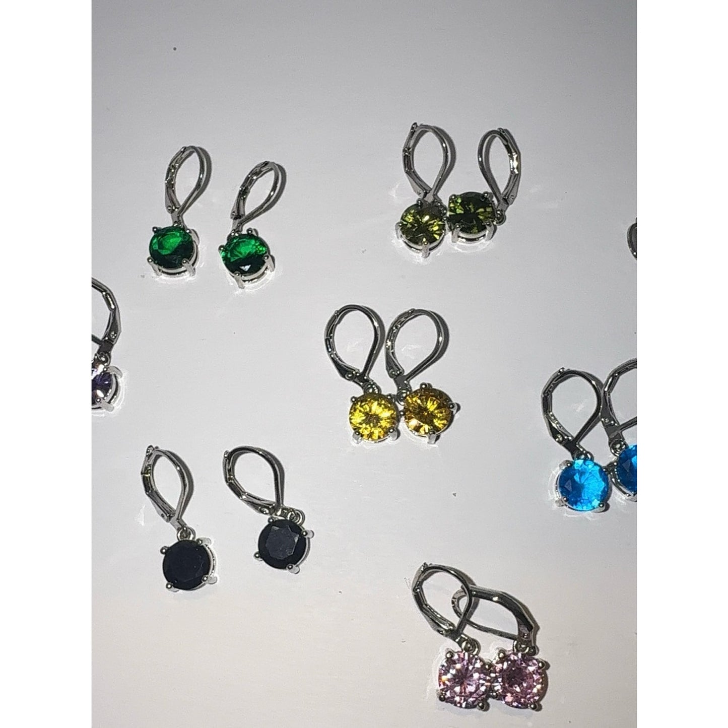 9 Pairs Round Cubic Zirconia Leverback Earrings | Colorful Dangle Drops