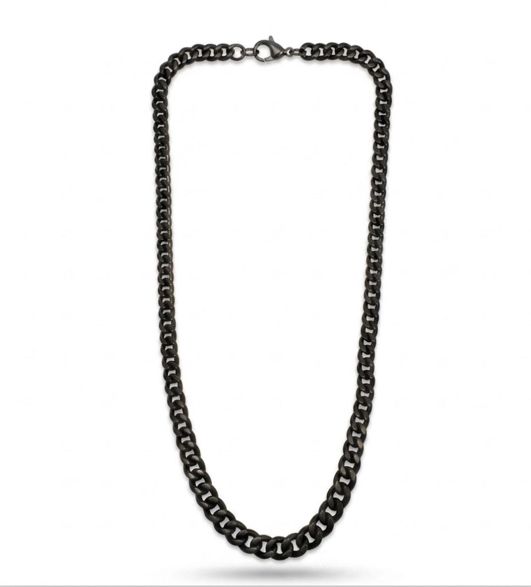Men's Black Stainless Steel Cuban Link Curb Chain Necklace - 7mm / 22"