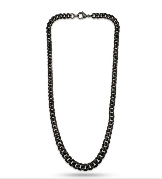 Men's Black Stainless Steel Cuban Link Curb Chain Necklace - 7mm / 22"