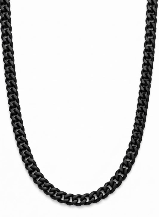 Men's Black Stainless Steel Cuban Link Curb Chain Necklace - 7mm / 22"