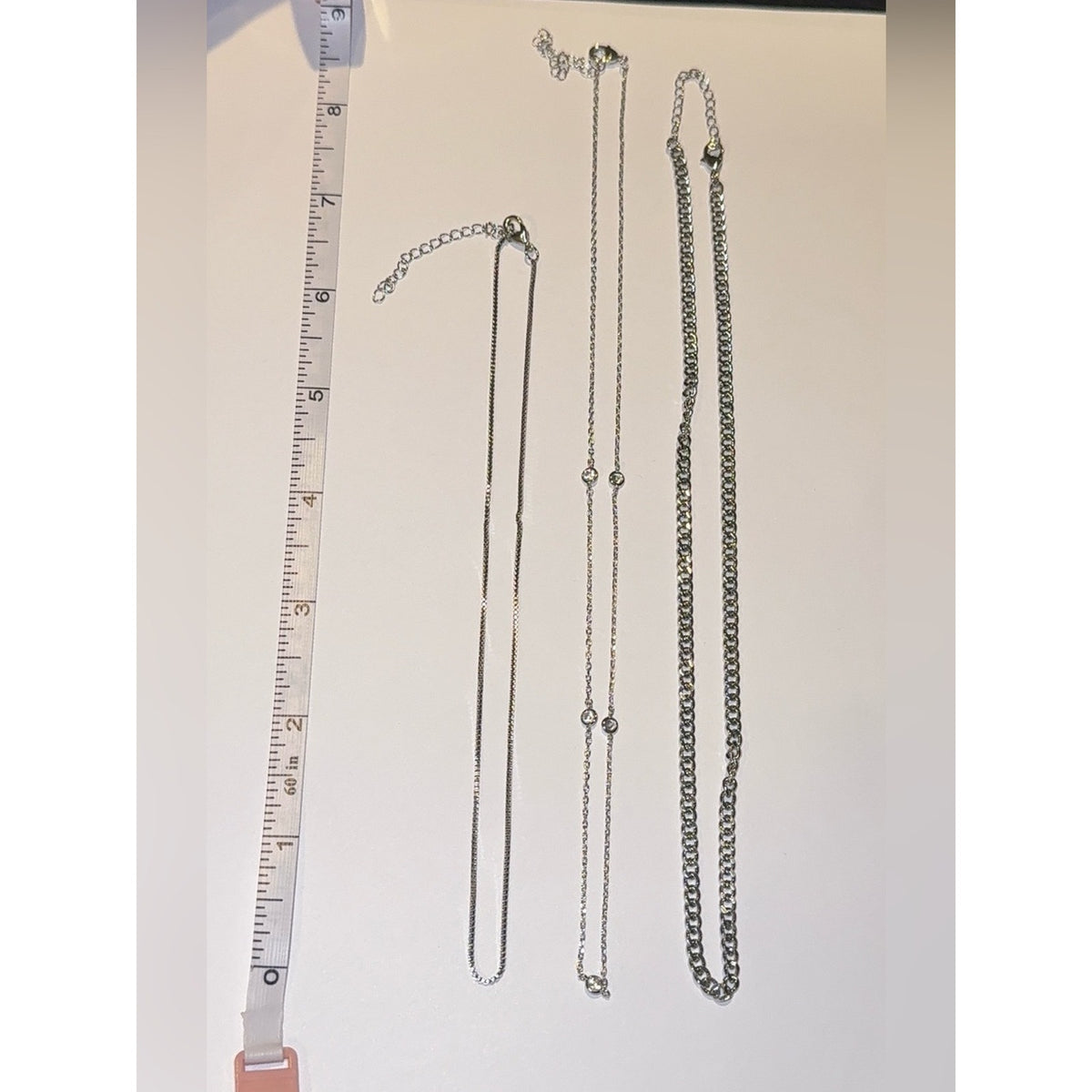 3 Layered Stainless Steel Silver Tone Crystal Station Necklace