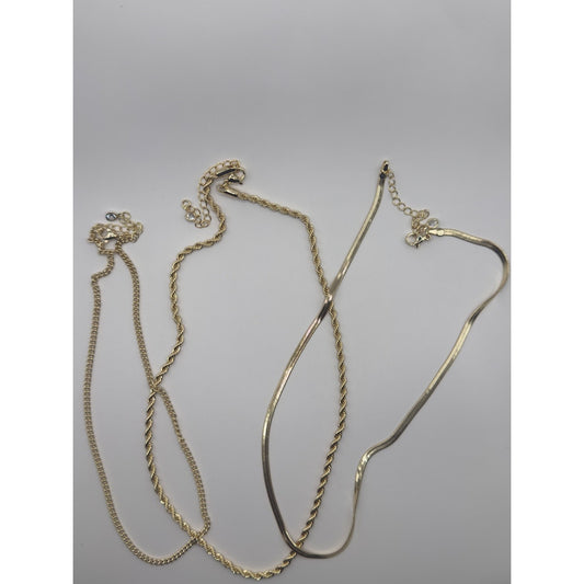 14K Gold Plated Layered Necklace Set | Snake Curb & Rope Chain