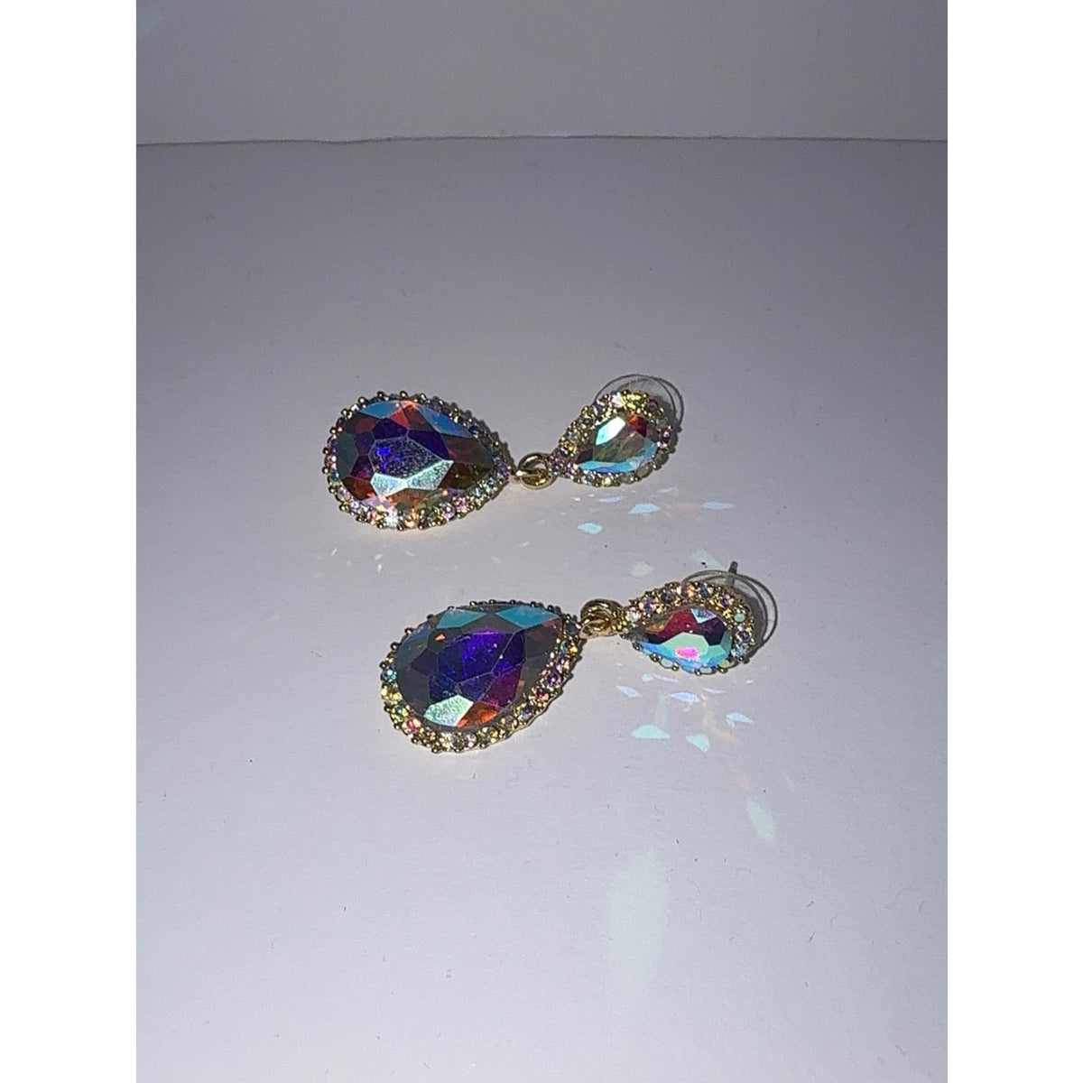 Austrian Crystal Iridescent Teardrop Dangle Earrings | AB Drop