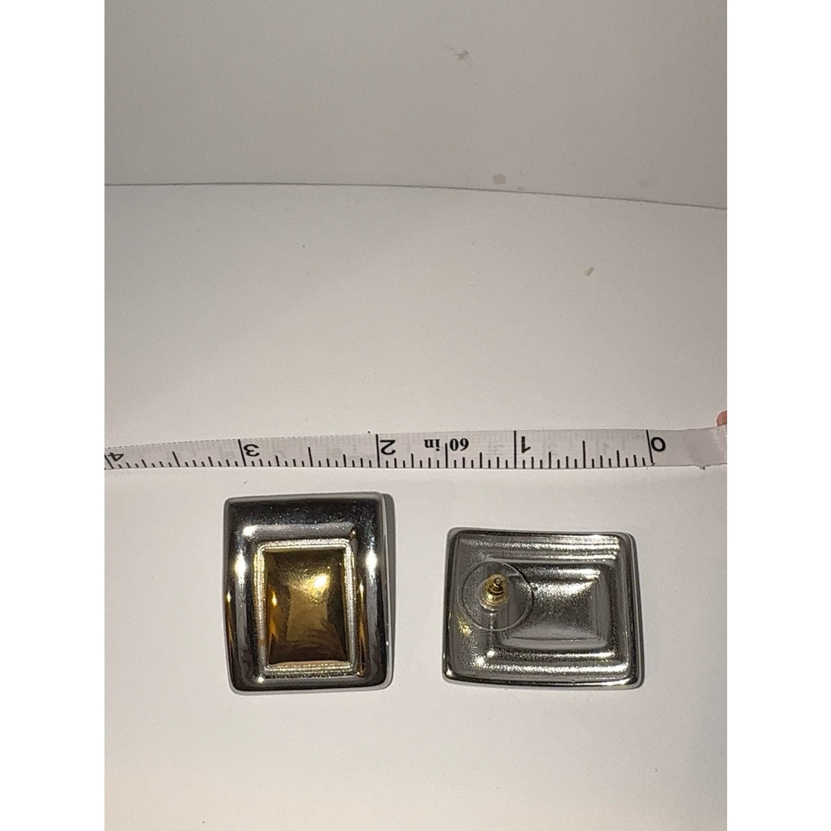 Chunky Two Tone Gold & Silver Rectangle Statement Earrings