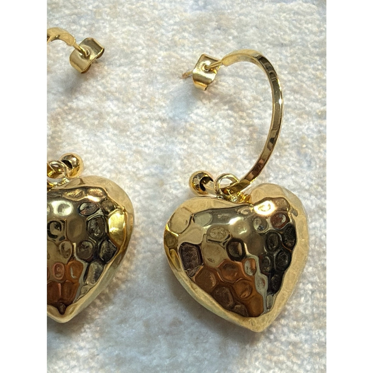 316L Stainless Steel Hammered Gold Heart Drop Earrings