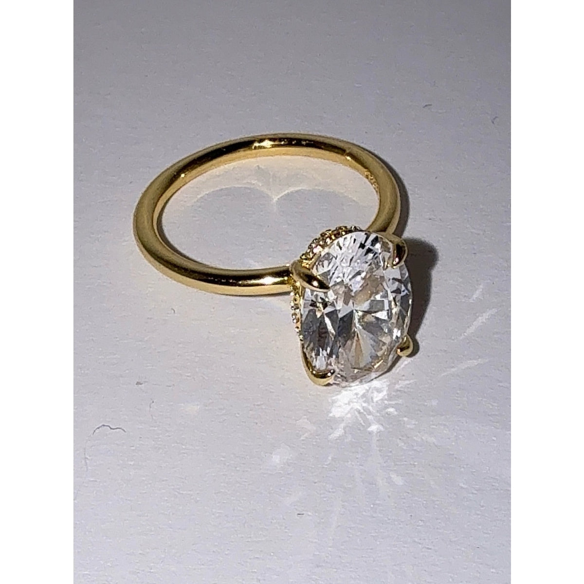 3.5 CT Oval Cubic Zirconia Engagement Ring Gold Over S925 Silver Size 6