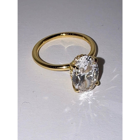 3.5 CT Oval Cubic Zirconia Engagement Ring Gold Over S925 Silver Size 6