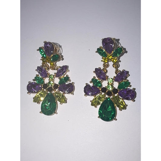 Mardi Gras Rhinestone Crystal Dangle Statement Earrings